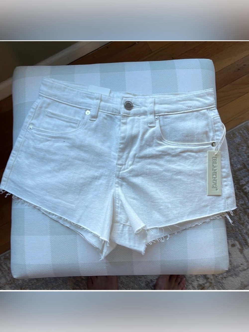 Blank NYC The Barrow Vintage high rise white Jean shorts